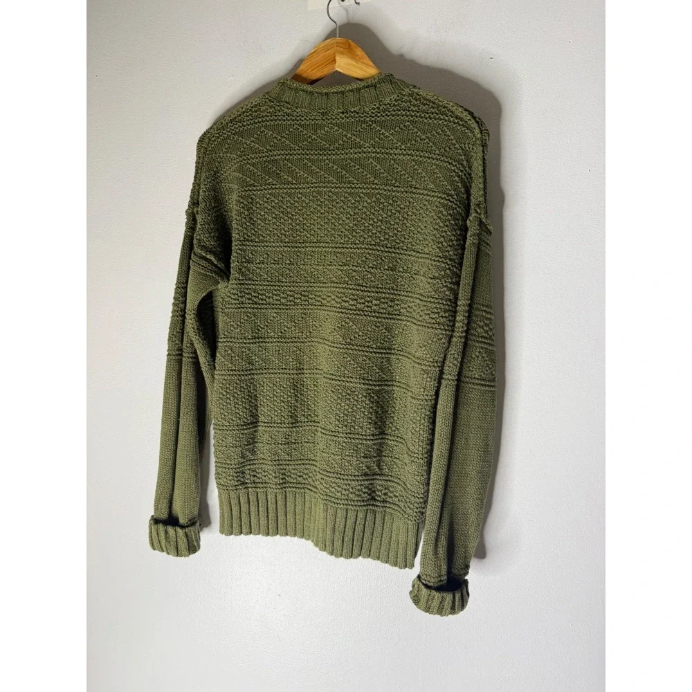 Polo Ralph Lauren Mens Olive Green Textured Linen Cotton Knit Sweater Medium